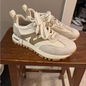 Stylish Cream and Tan Sneakers